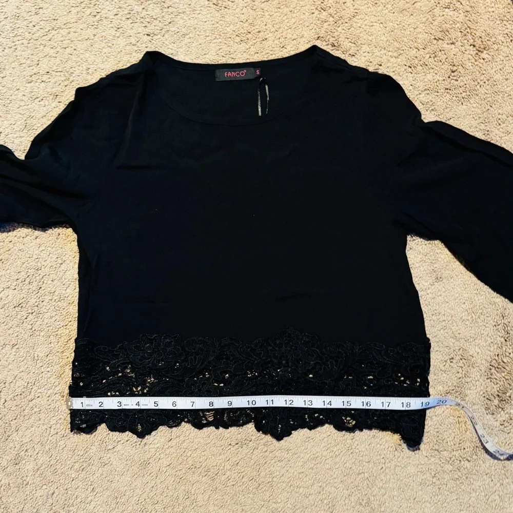 Fanco • Black Sheer Lace Detail Long Sleeve Top